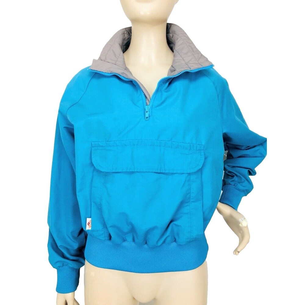 Vintage 70s Columbia Teal High Collar Pullover Pouch Jacket Adult Medium